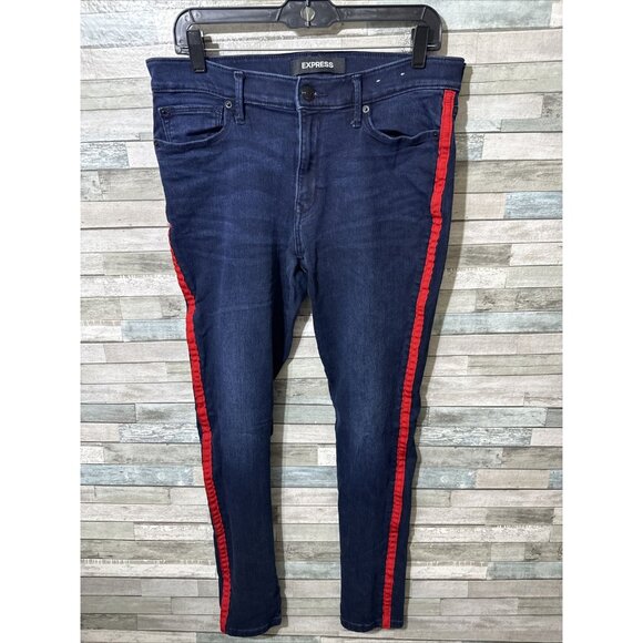 Women’s Express Denim Jeans Dark Wash Mid Rise Legging Stretch Size 12R - Picture 1 of 16